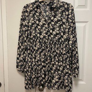 NWOT Zara Black Floral Button Down Dress
